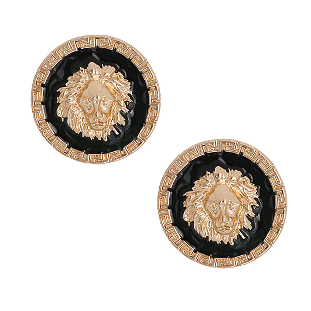 Round Designer Black Lion Studs