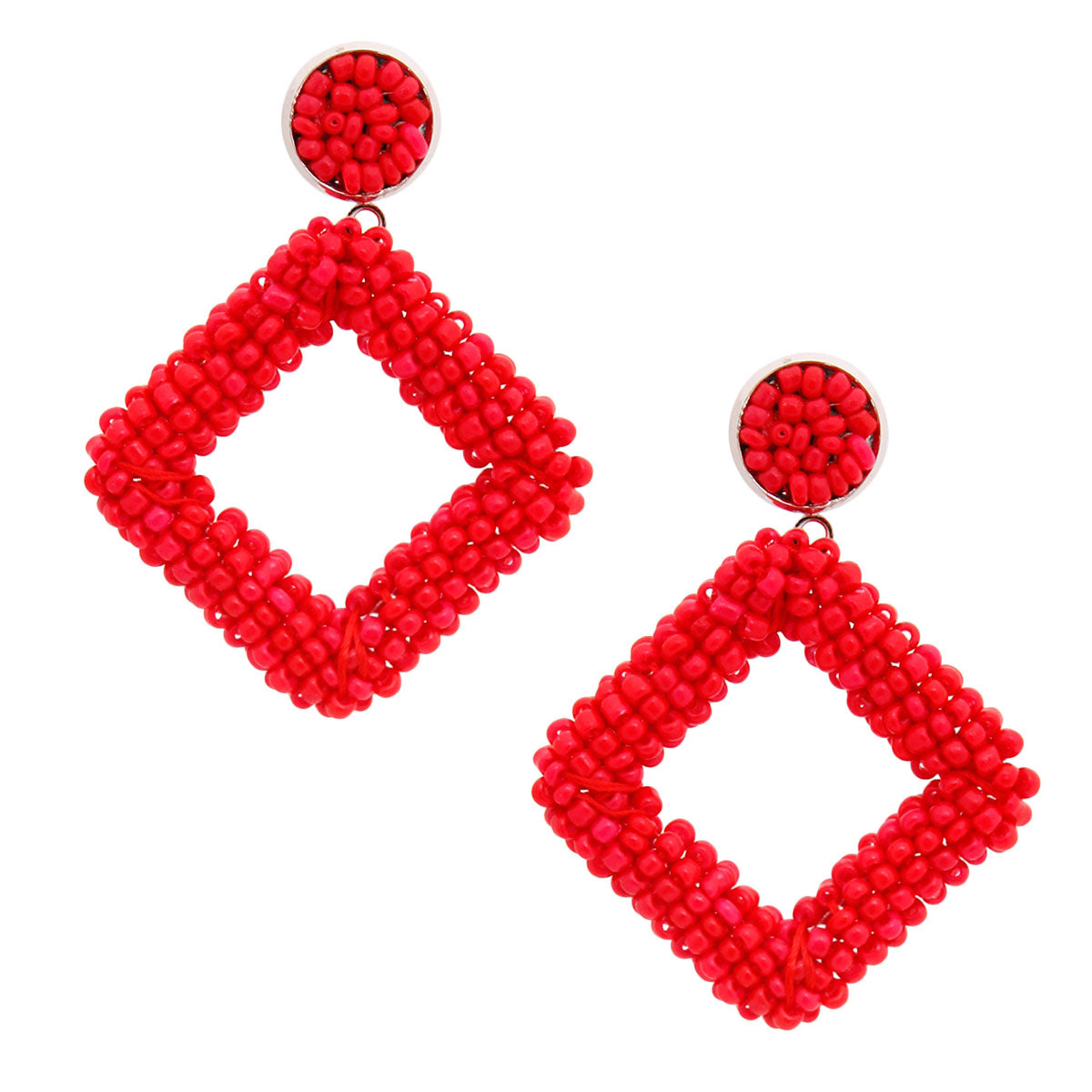 Red Seed Bead Diamond Earrings