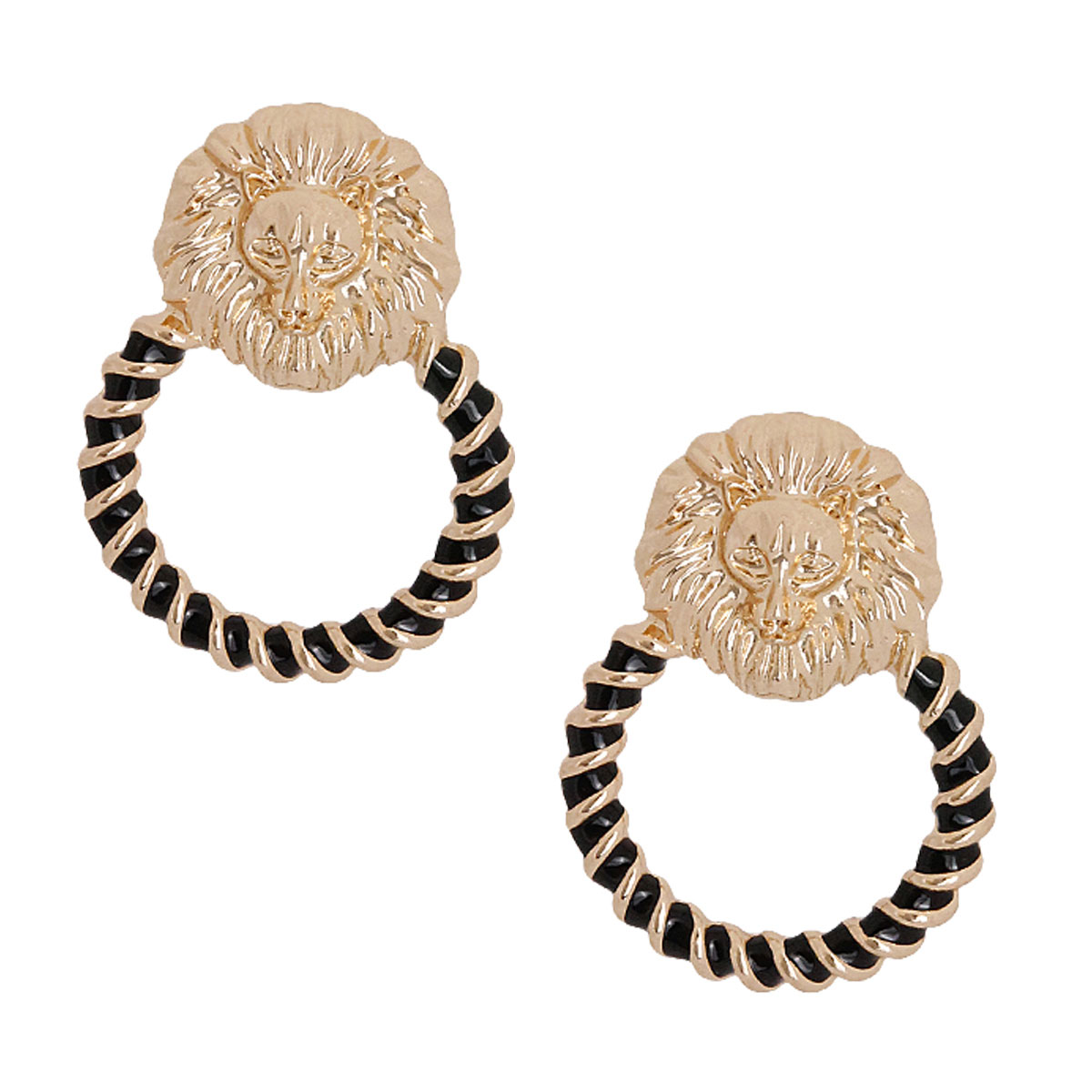 Gold and Black Lion Head Ring Studs