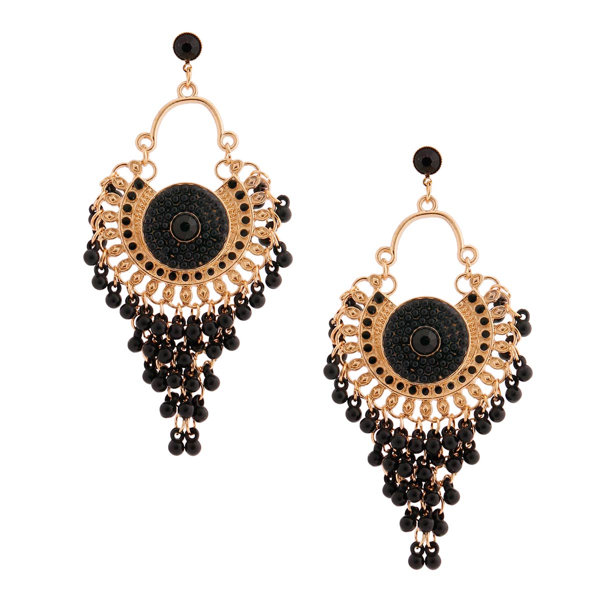 Black Beaded Mandala Earrings