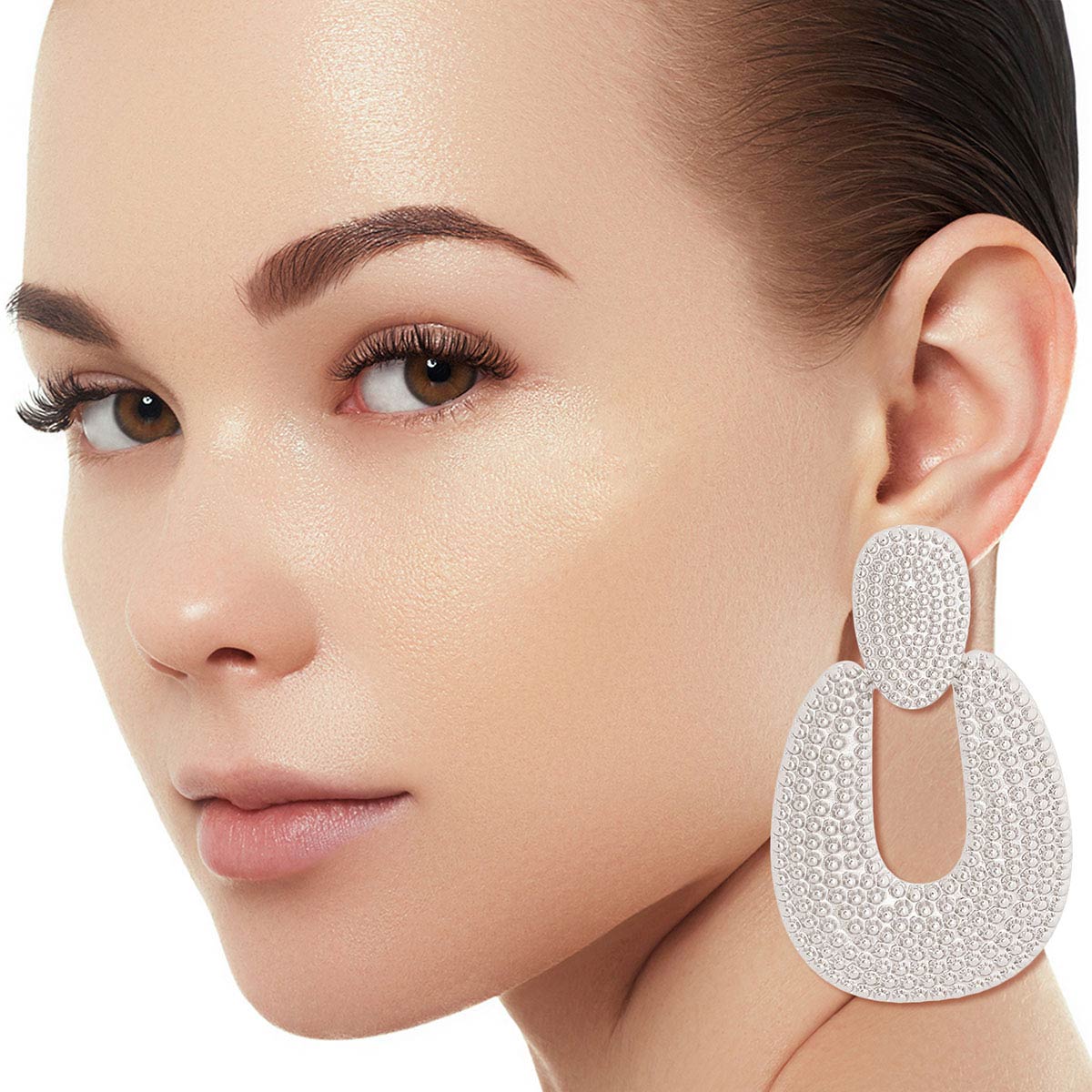 Silver Dotted Metal Chunky Earrings