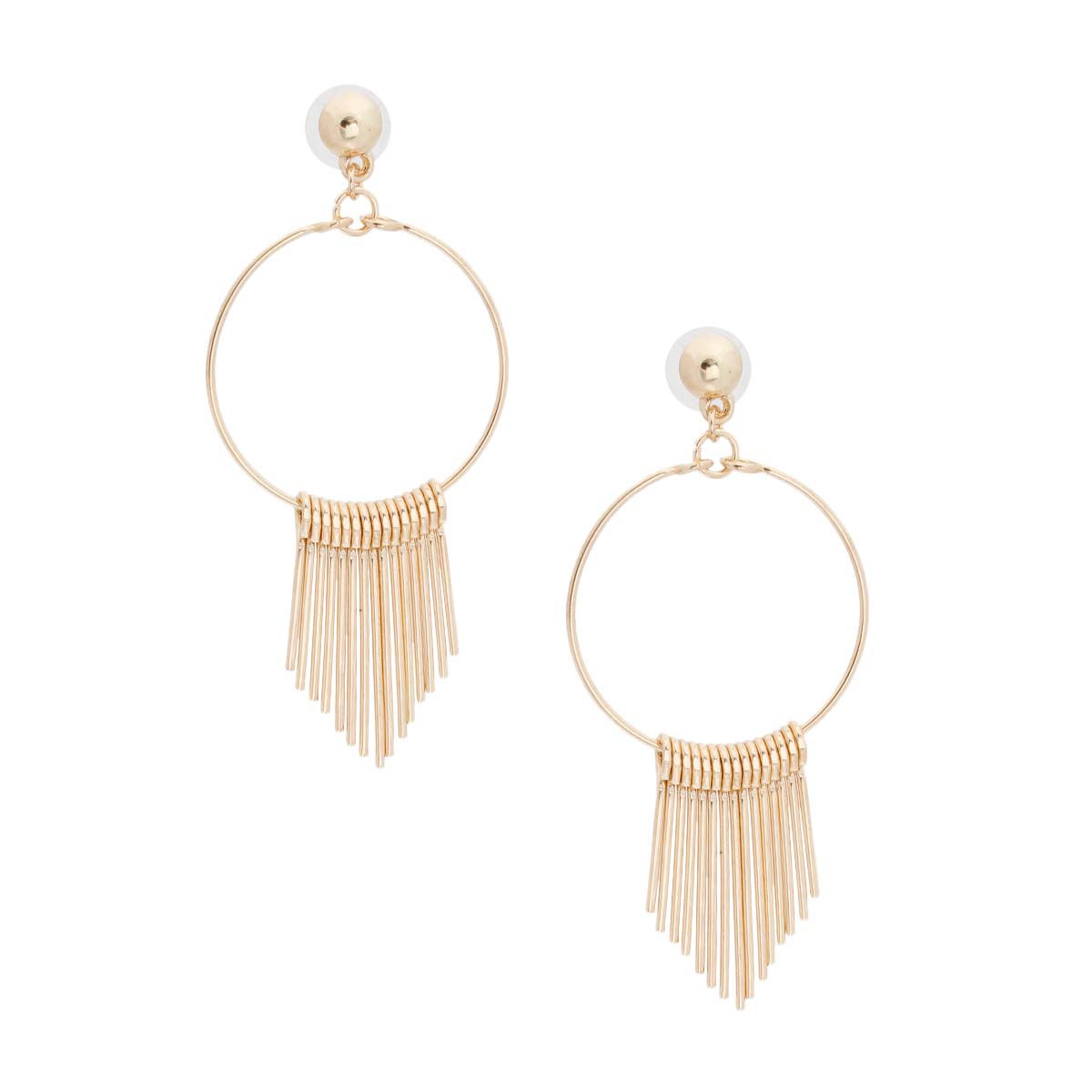 Gold Bar Fringe Circle Earrings