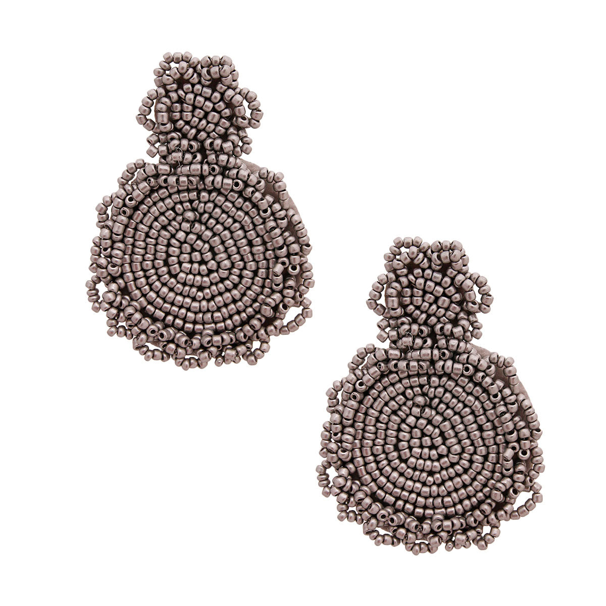 Gray Seed Bead Circle Post Earrings