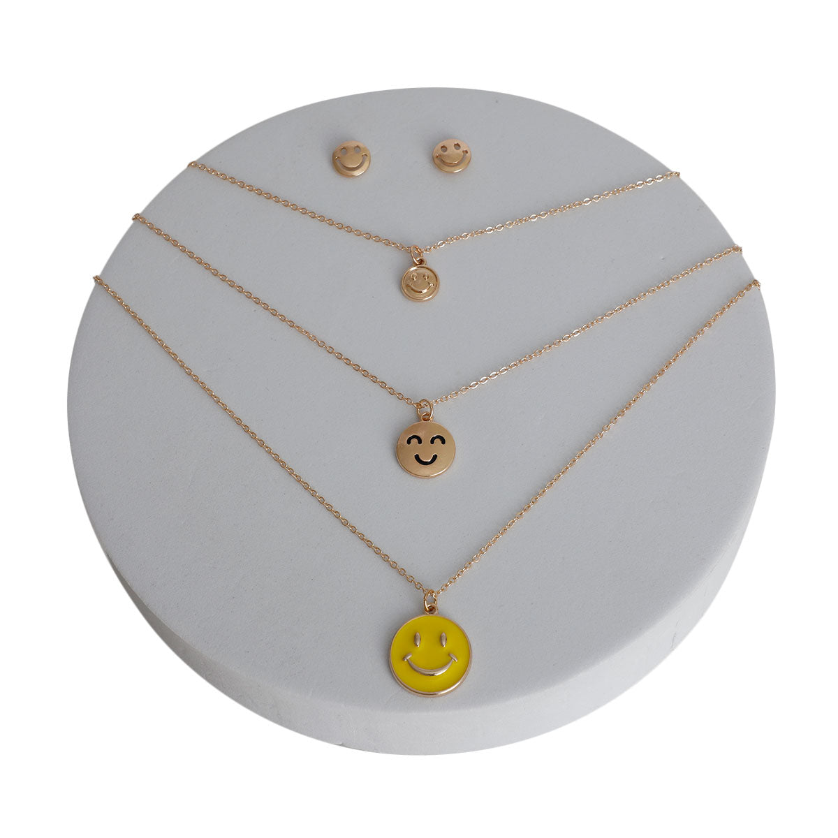 Gold 3 Layer Yellow Smiley Face Necklace