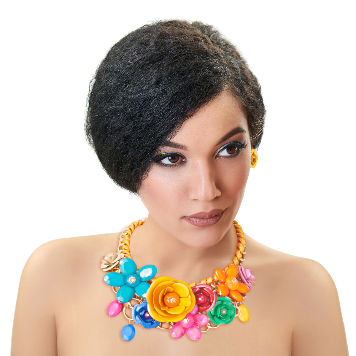 Deep Rainbow Rose Chunky Collar Necklace