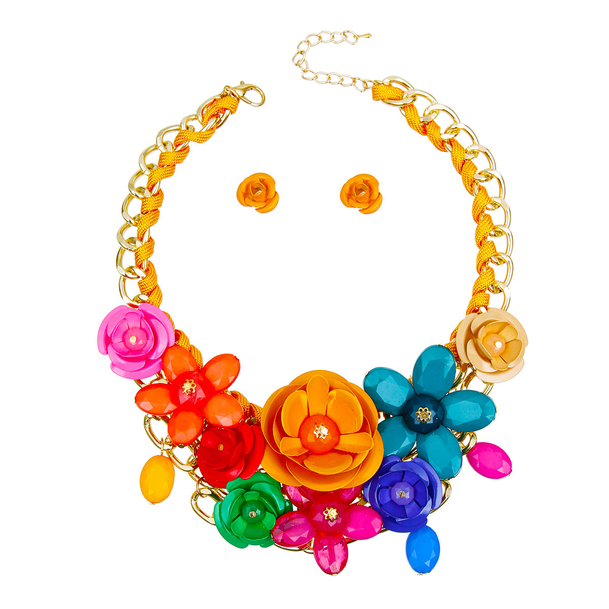 Deep Rainbow Rose Chunky Collar Necklace