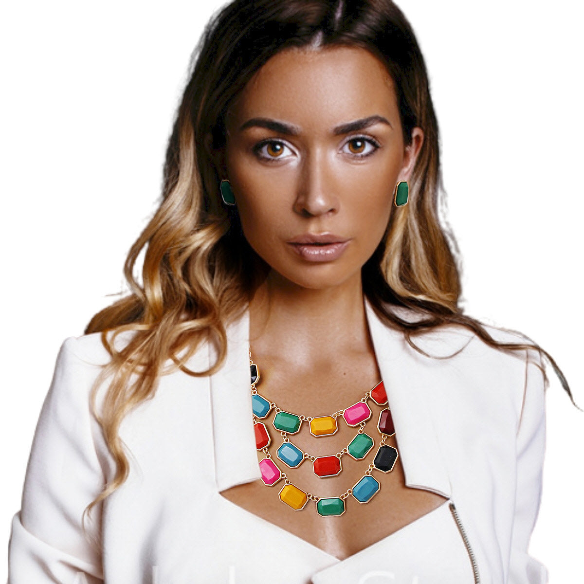 Multi Color Stone Layered Necklace Set