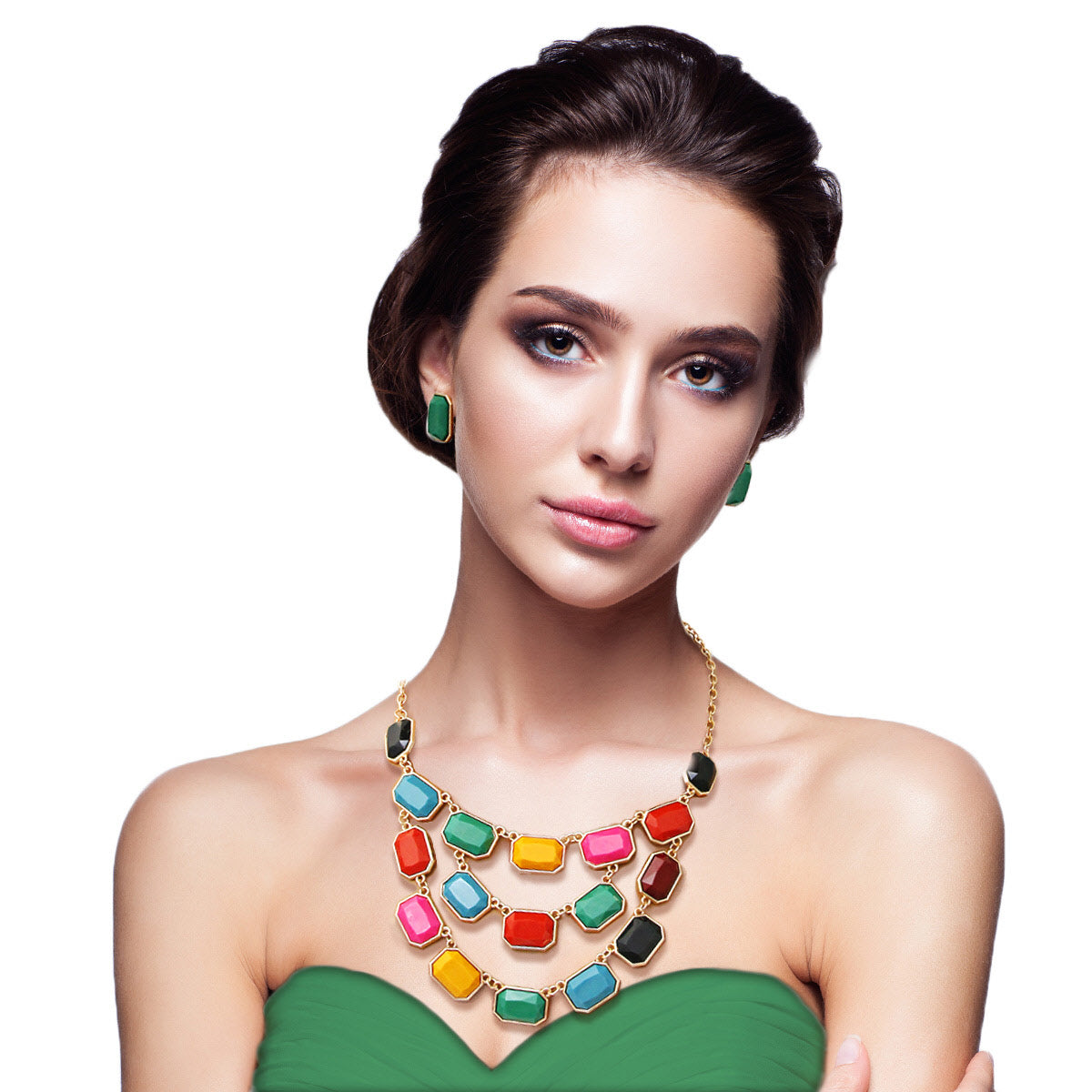 Multi Color Stone Layered Necklace Set