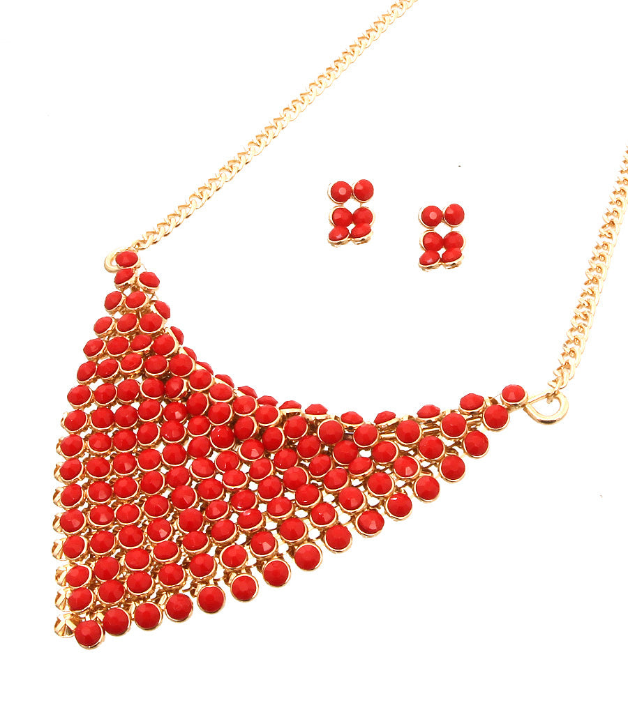 Red Bead Scarf Necklace Set