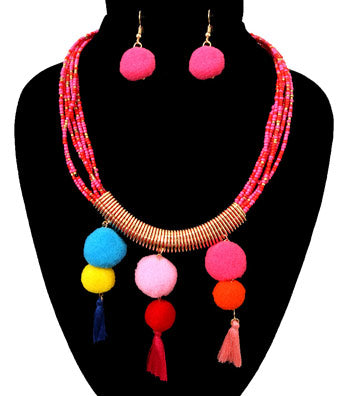 Pom Pom Necklace Set