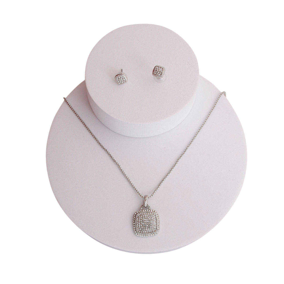 Silver Square Pave Pendant Necklace