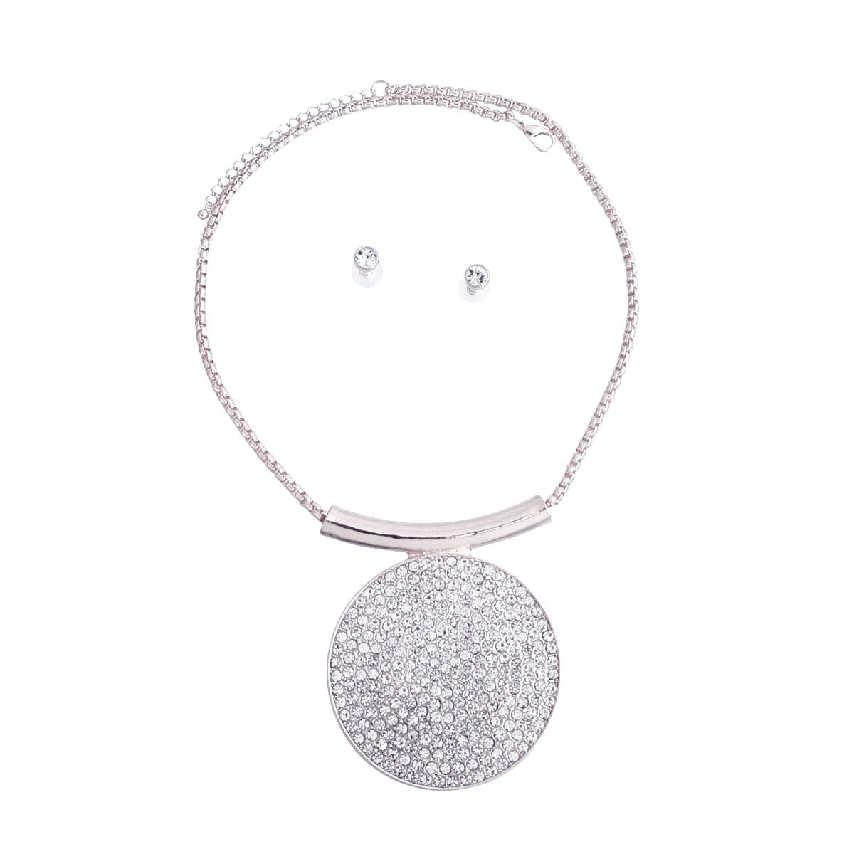 Silver Box Chain Stoned Circle Necklace