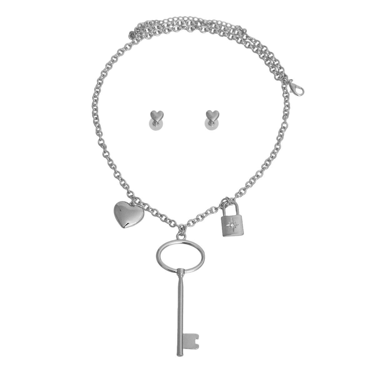 Long Silver Skeleton Key Necklace