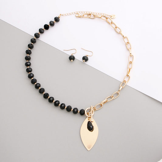 Black Bead Toggle Necklace