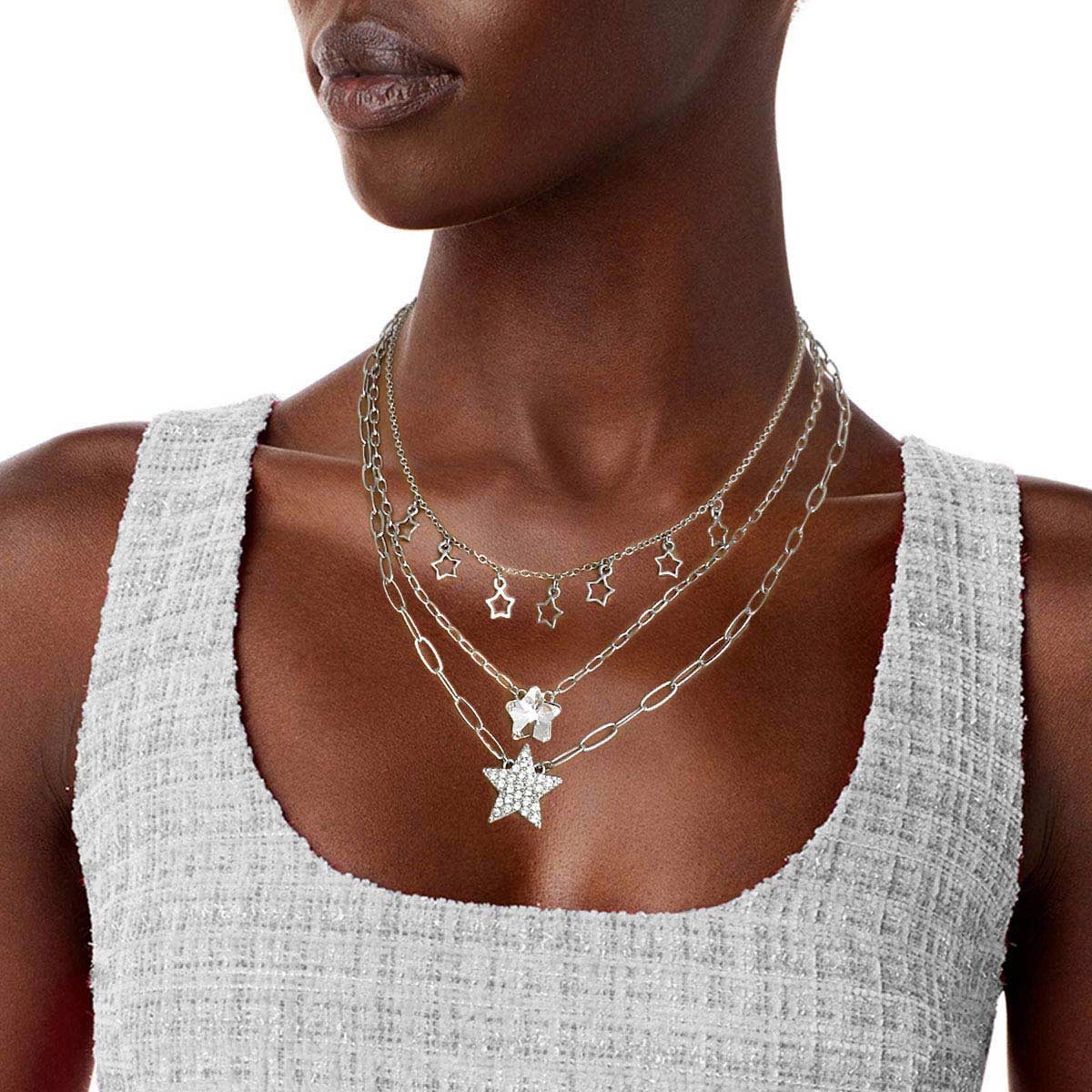 Silver 3 Layer Chain Star Necklace