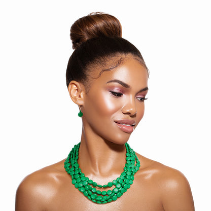 Green Flat Bead Necklace Set