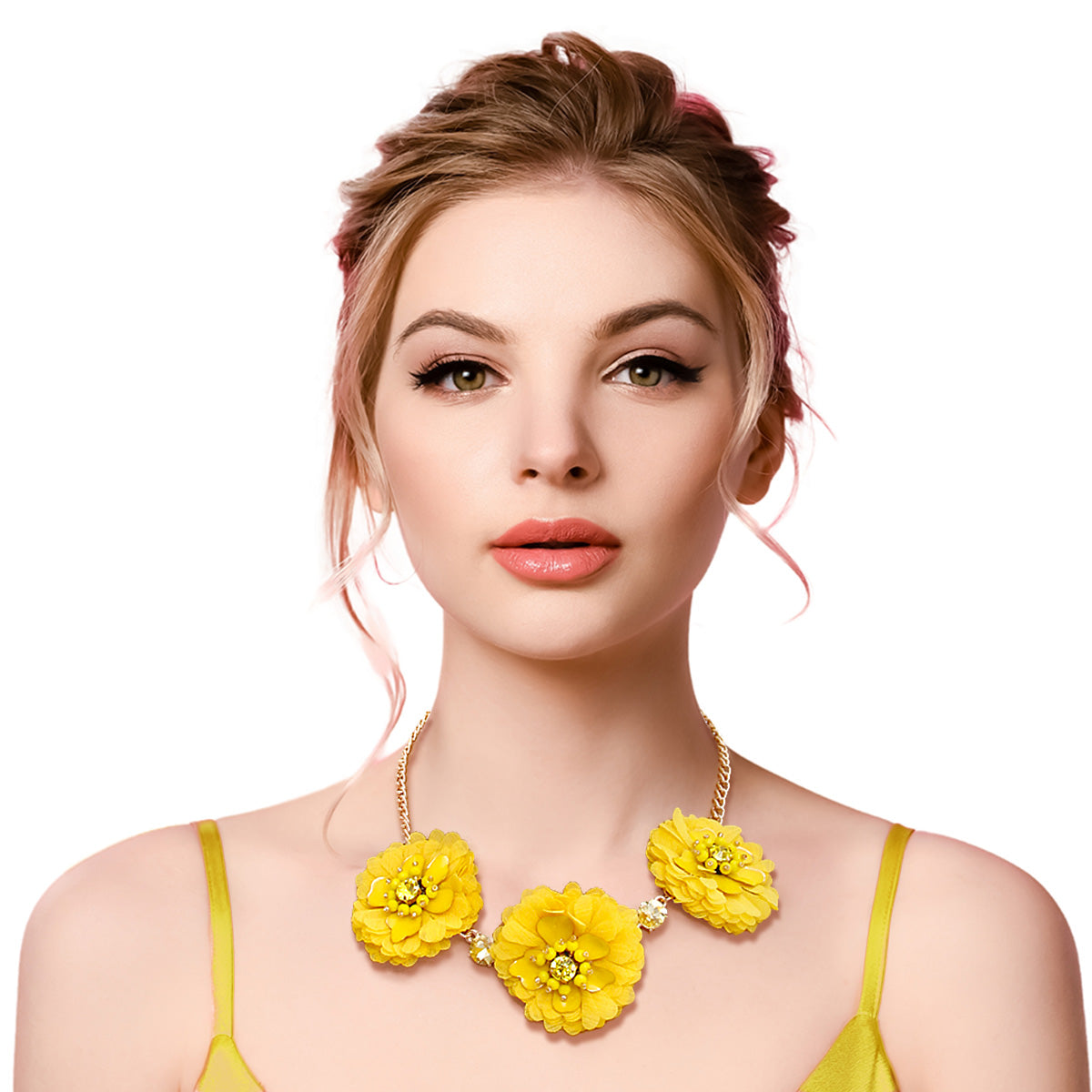 Yellow Fabric Flower Necklace Set