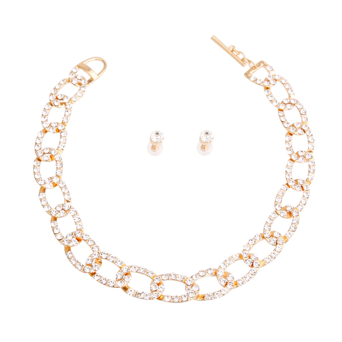 Gold Oval Link Rhinestone Necklace