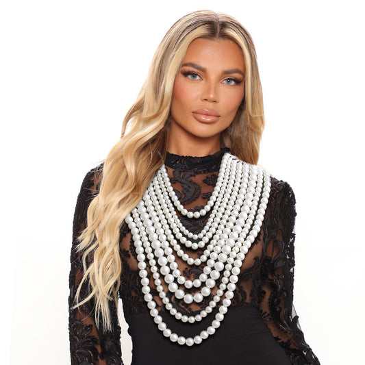 Cream Pearl 8 Strand Layered Necklace