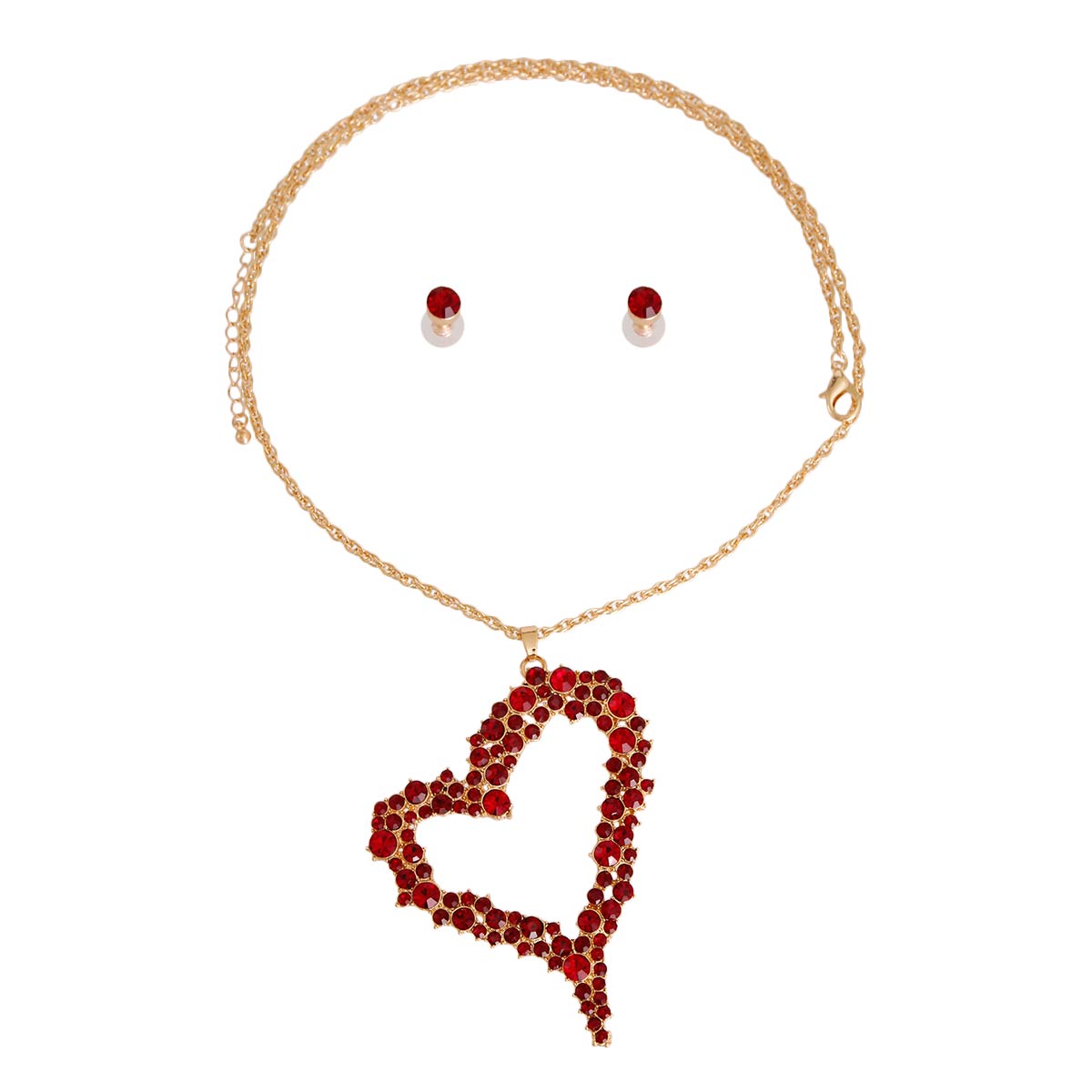 Red Crystal Heart Long Chain Necklace