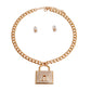 Iced Gold Lock Pendant Necklace