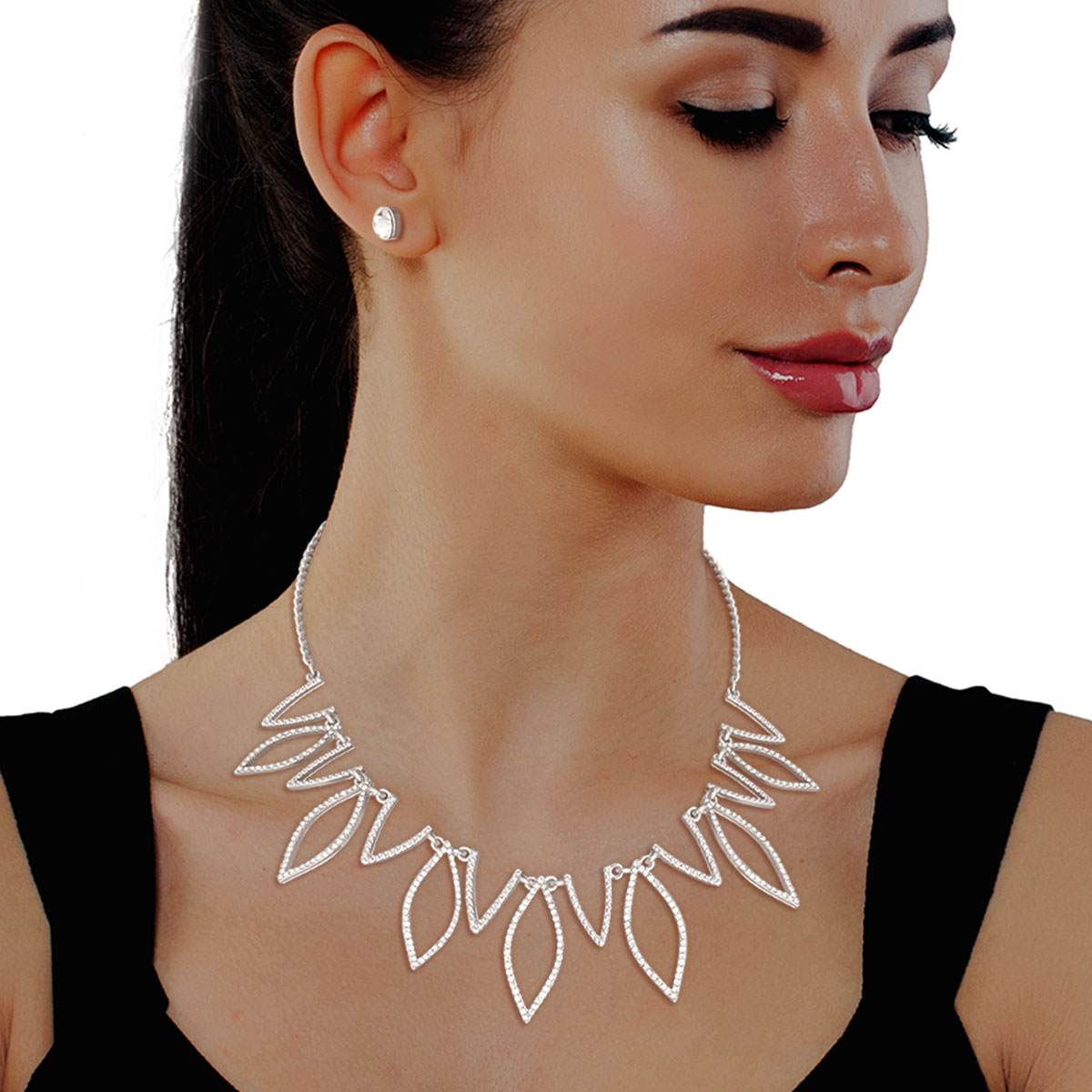 Silver Marquise Stone Collar Necklace