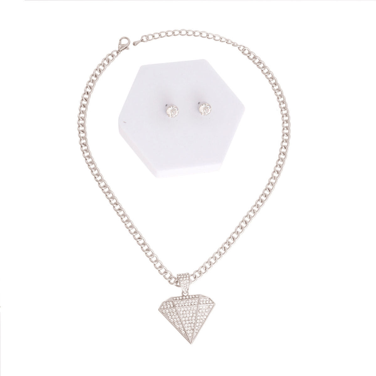 Silver Iced Diamond Necklace Set