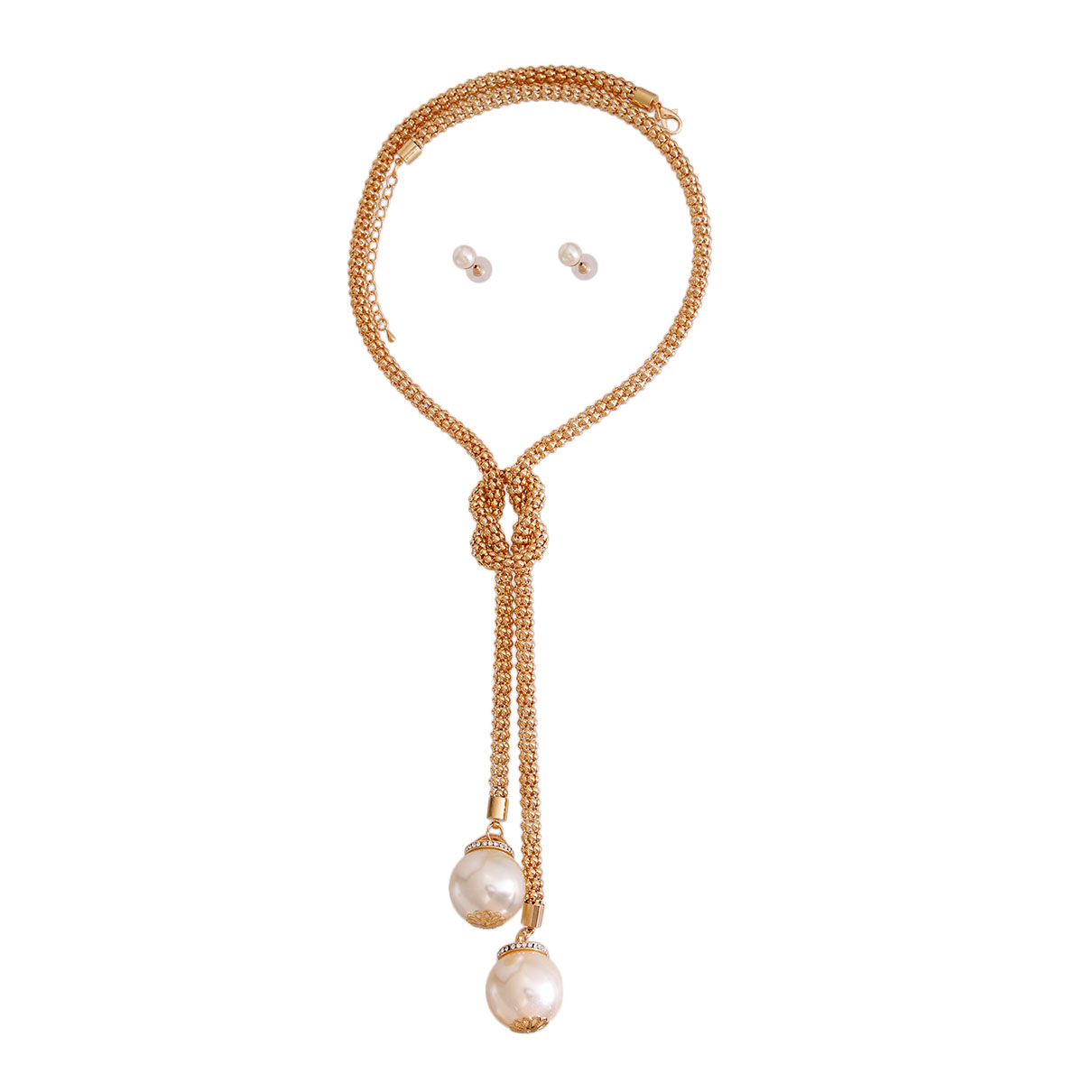 Gold Hollow Chain Pearl Drop Necklace