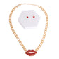 Red Rhinestone Lips Gold Chain Set