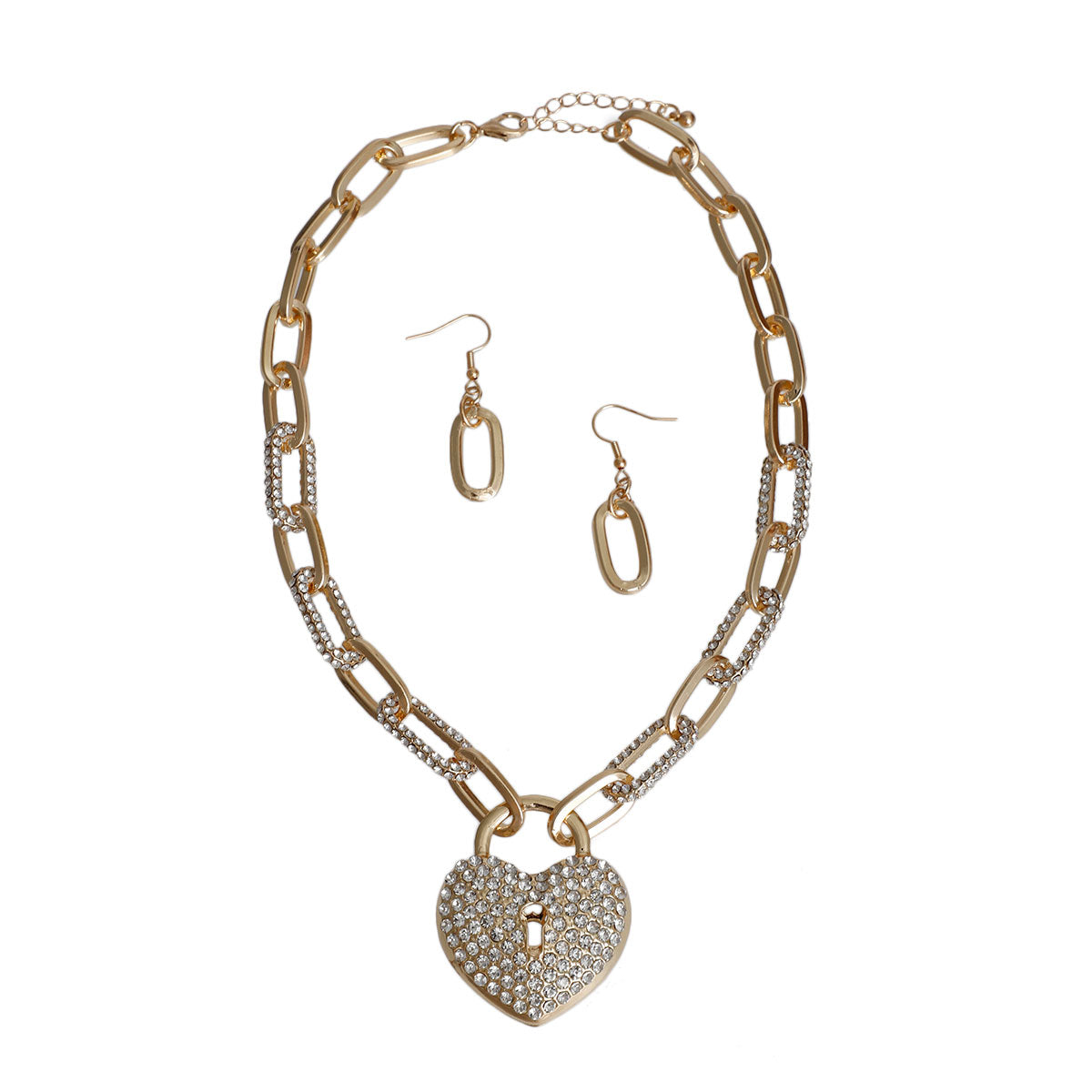 Gold Oval Link Locked Heart Necklace