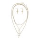 Triple Layer Gold Rhinestone Cross Necklaces