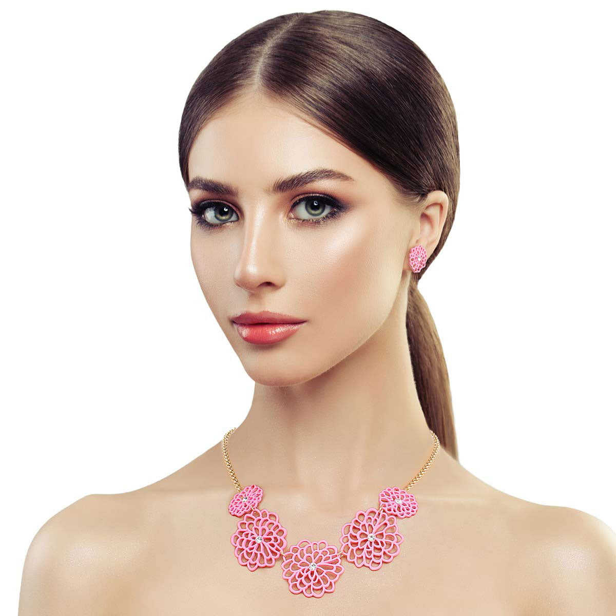 Pink Matte Metal Cut Out Flower Necklace