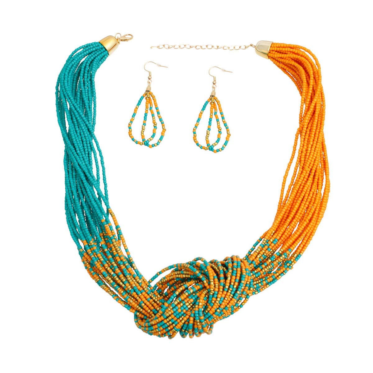 Orange and Turquoise Bead Knotted Necklace