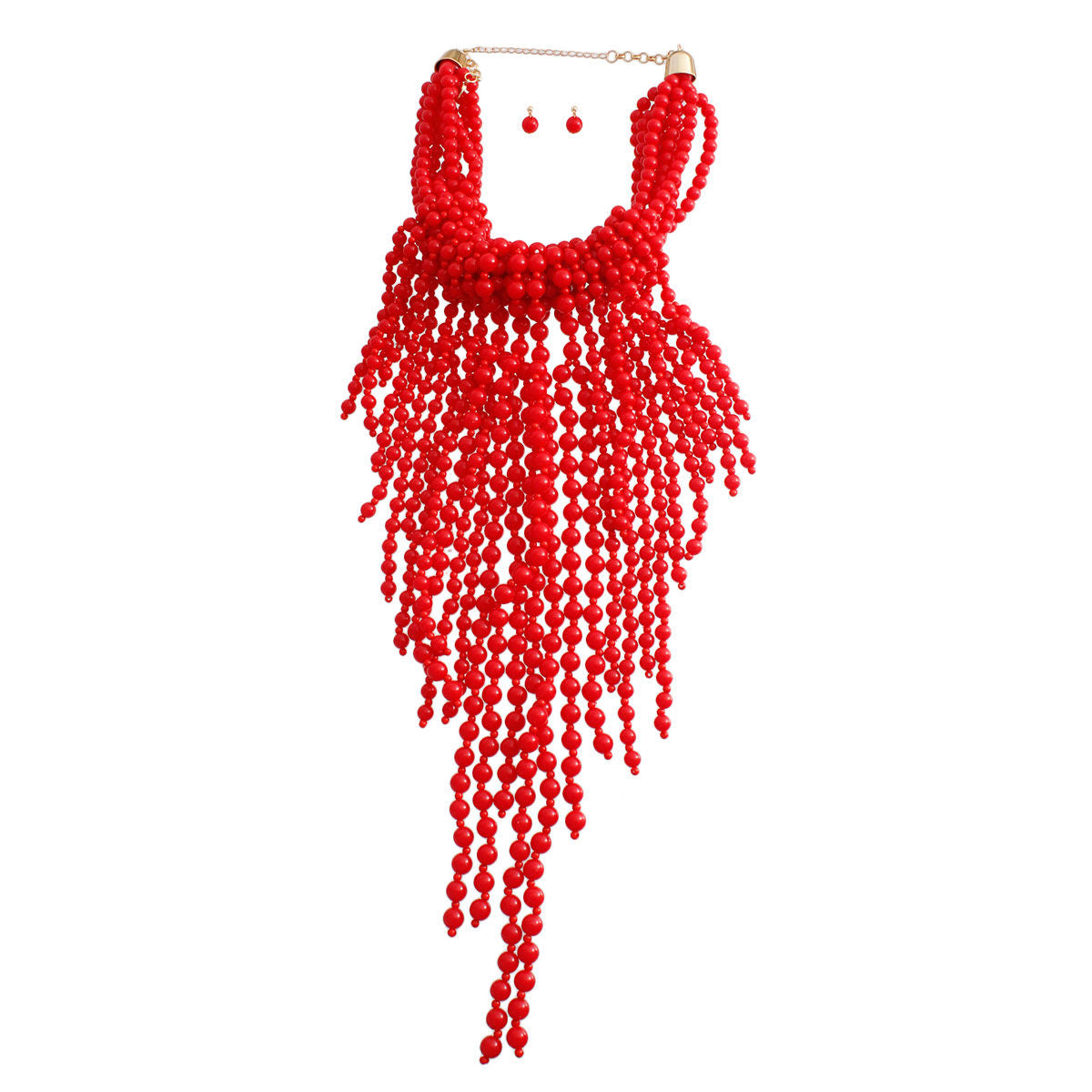 Red Clustered Fringe Bead Set