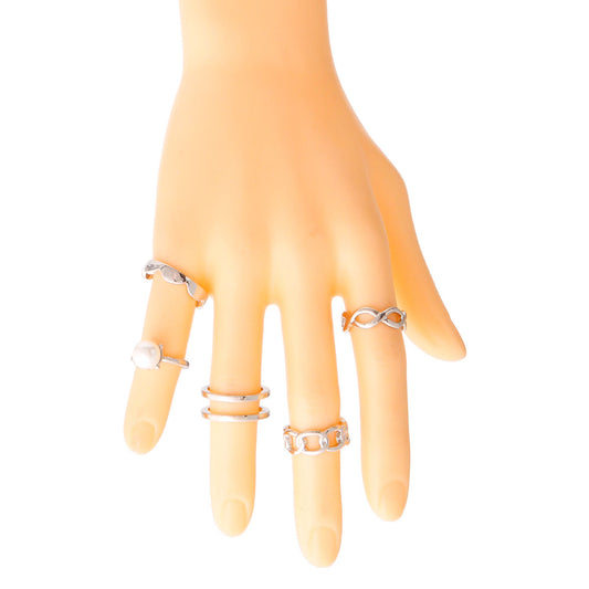 Silver Pearl Midi Ring Set