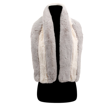 Gray and Cream Striped Fur Shawl Scarf