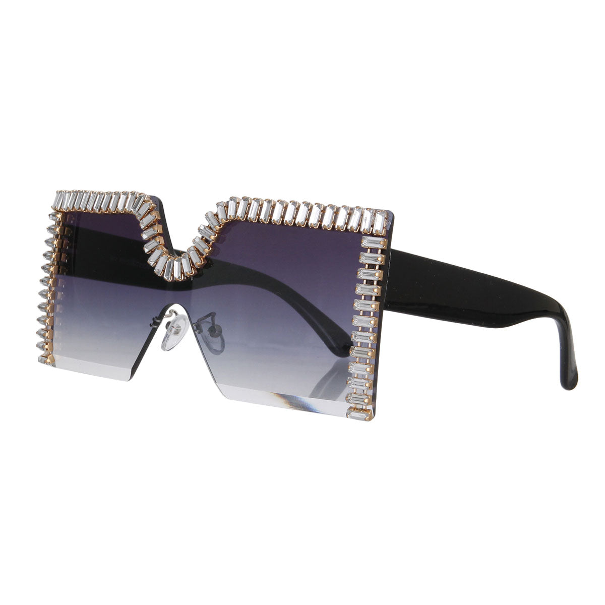 Black Baguette Stone Square Sunglasses