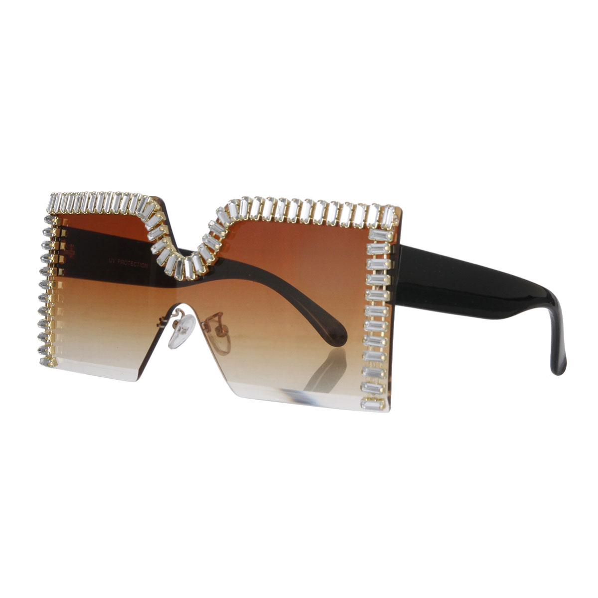 Brown Baguette Stone Square Sunglasses