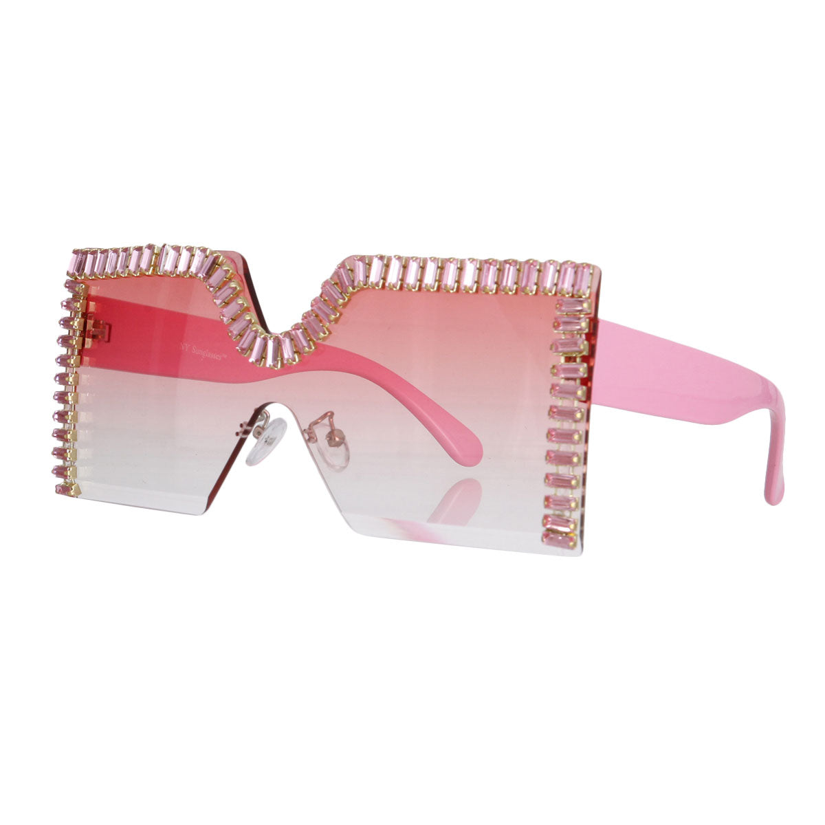 Pink Baguette Stone Square Sunglasses