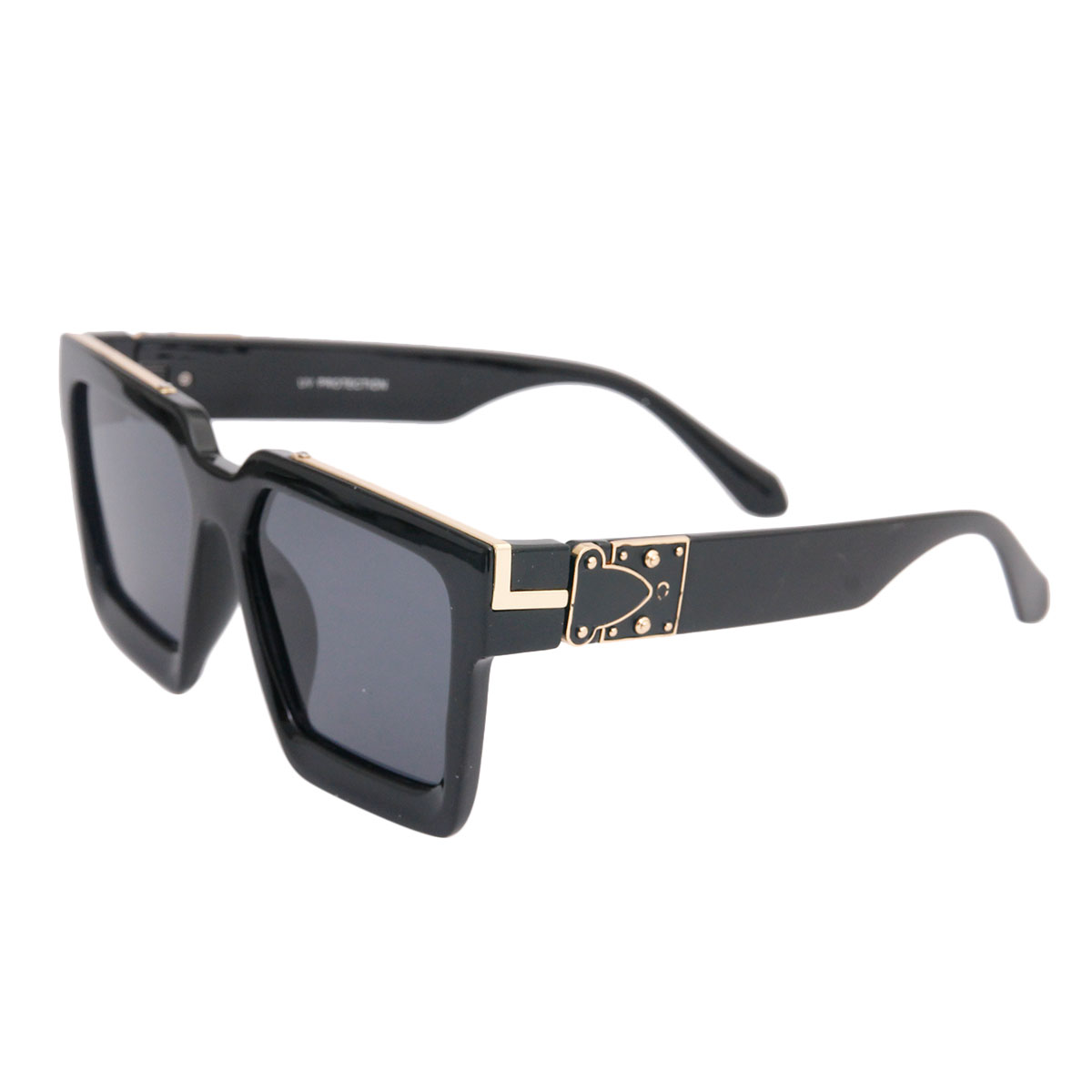 LV Millionaires Style Thick Black Square Gold Edge Sunglasses