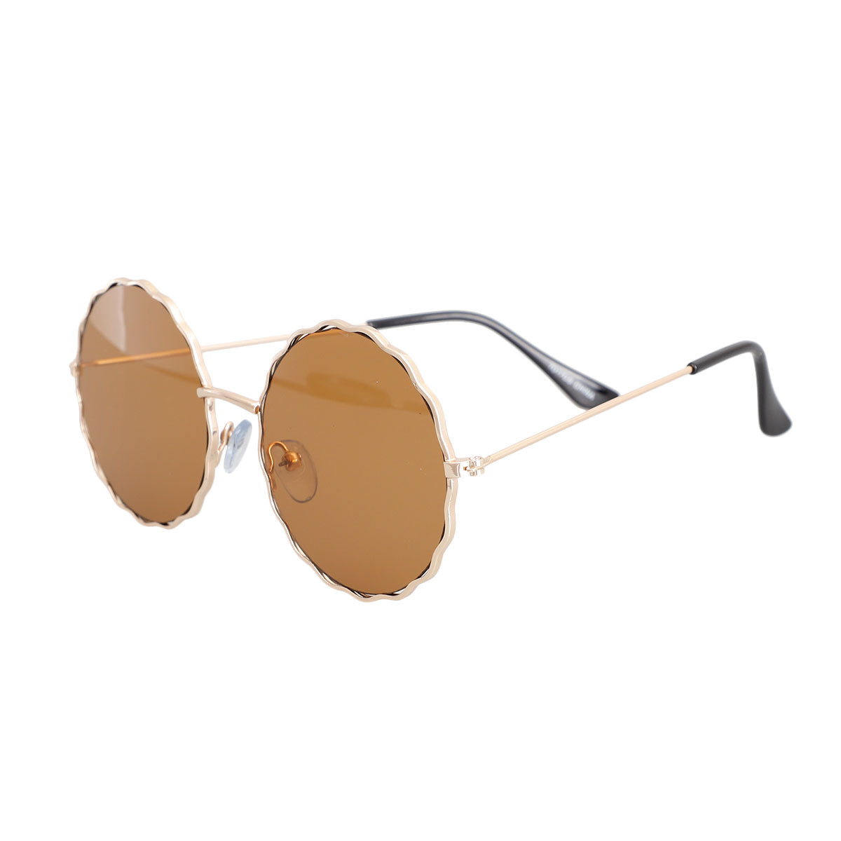 Brown Wavy Round Gold Wire Sunglasses