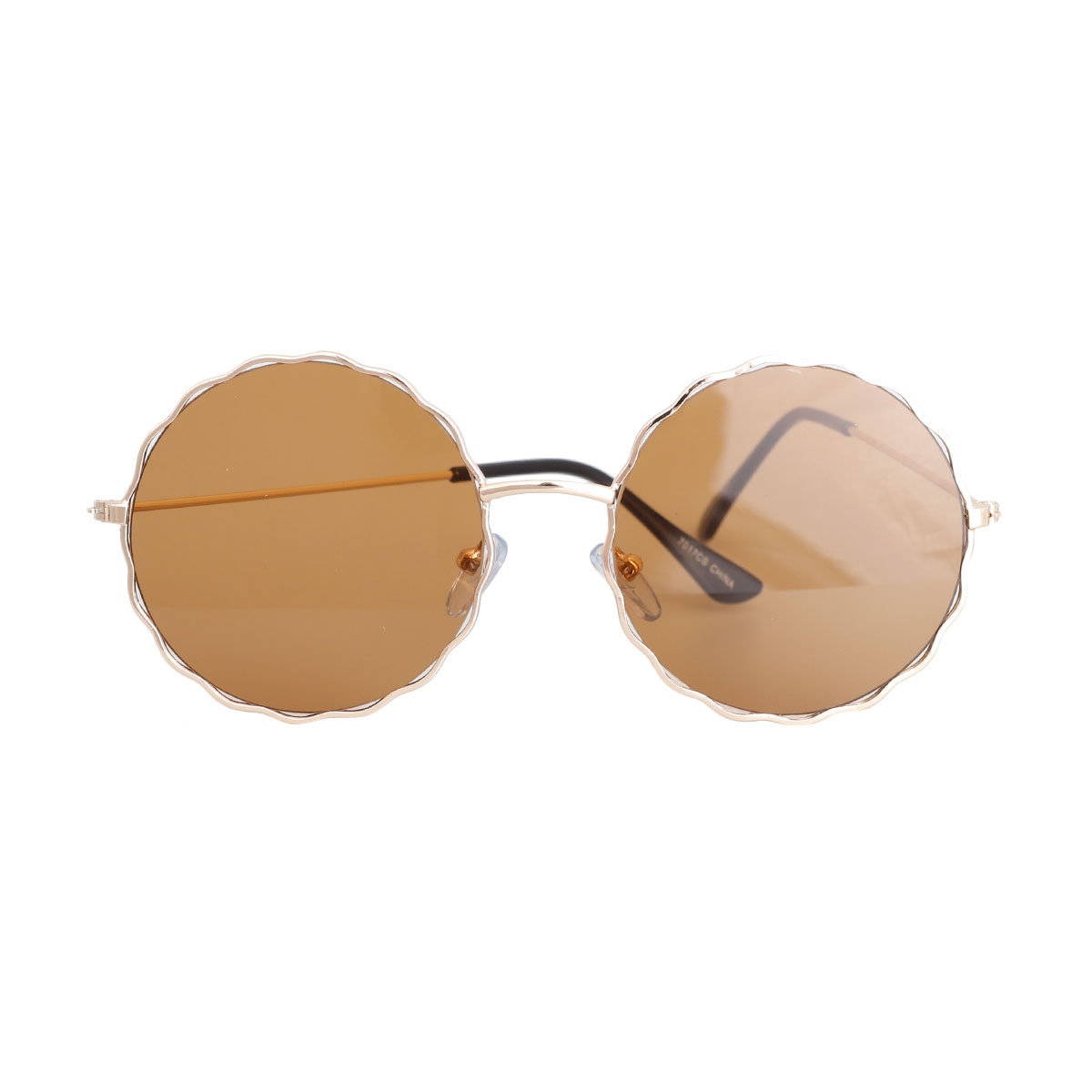 Brown Wavy Round Gold Wire Sunglasses