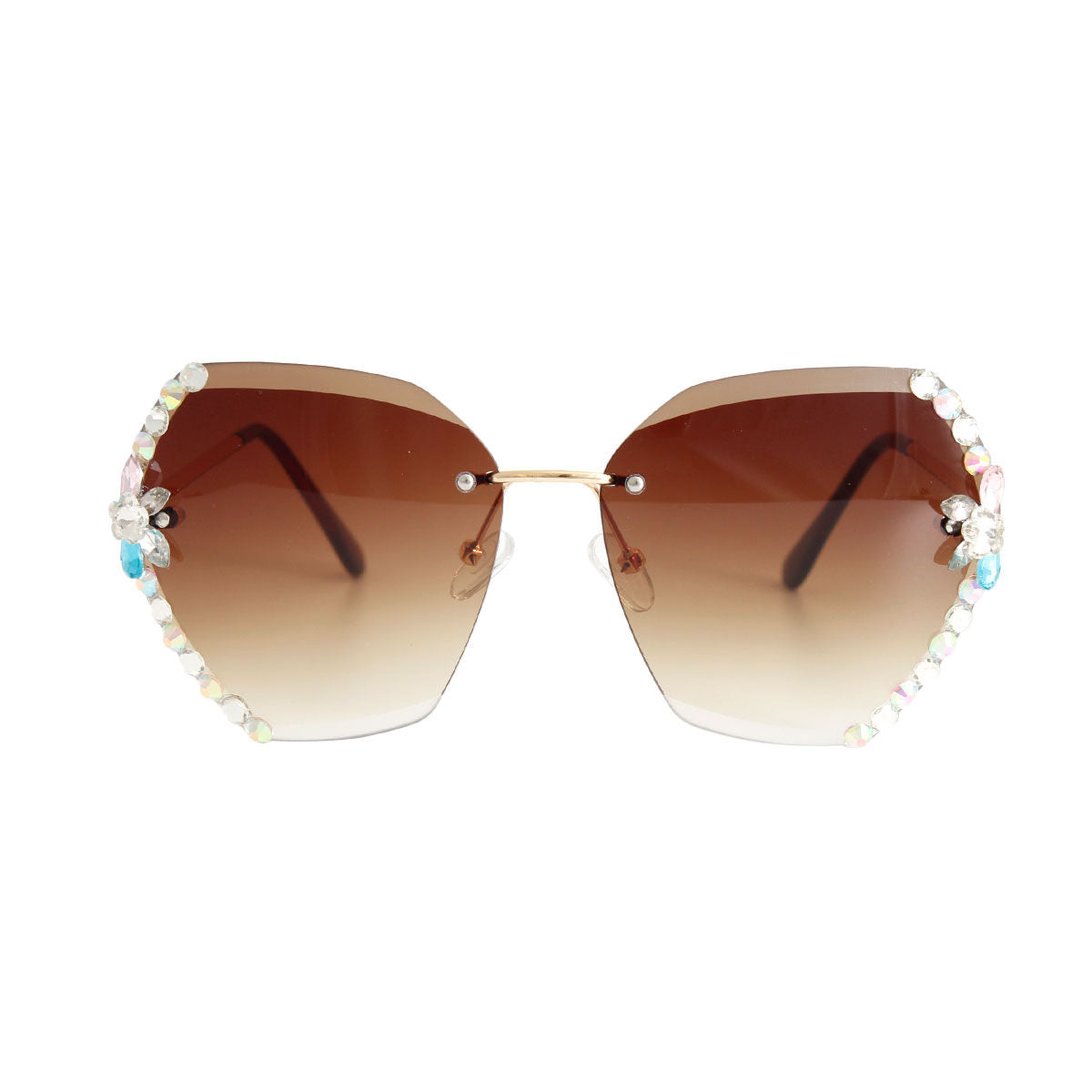 Brown Rhinestone Edge Sunglasses