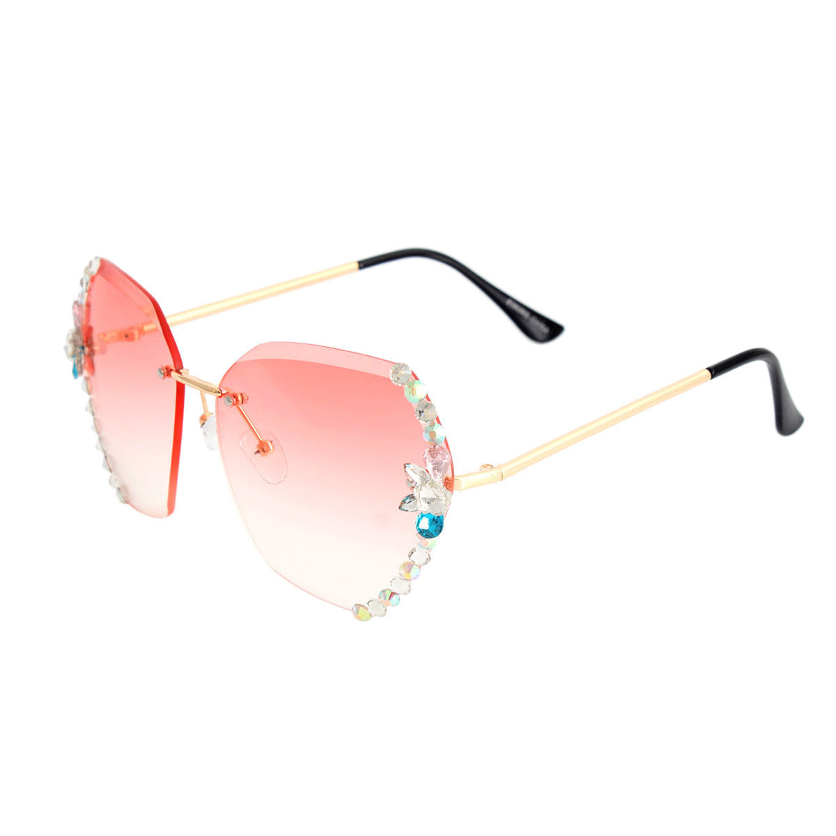 Pink Rhinestone Edge Sunglasses