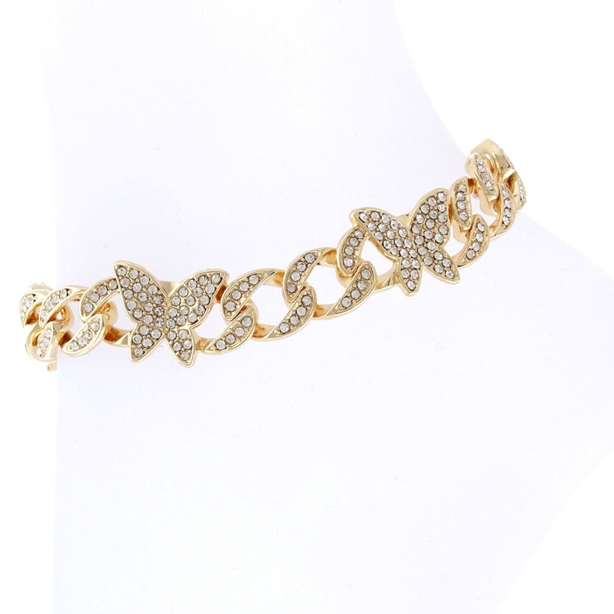 Gold Iced Cuban Butterfly Anklet