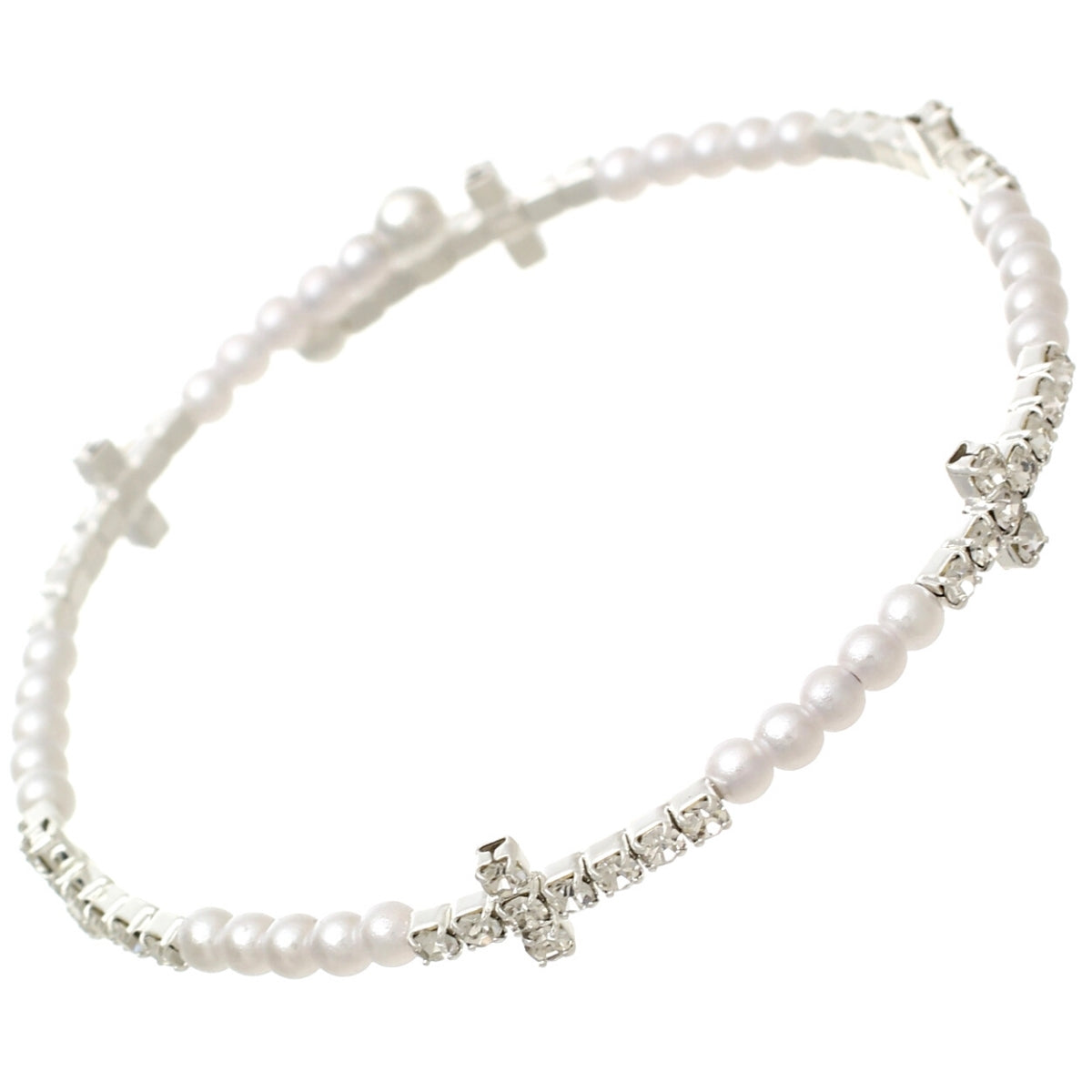 Silver Pearl Cross Memory Bracelet