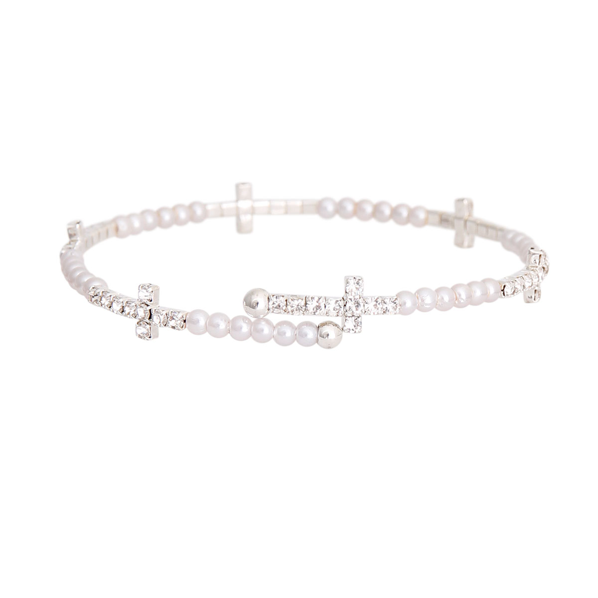 Silver Pearl Cross Memory Bracelet