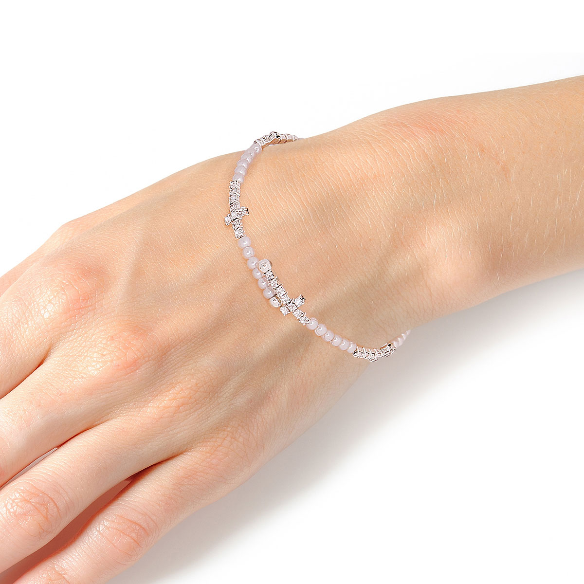 Silver Pearl Cross Memory Bracelet