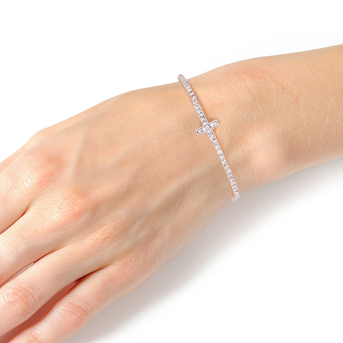 Silver Cross Memory Wire Bracelet