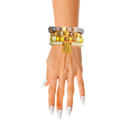 Yellow 4 Pcs Glass Bead Bracelets